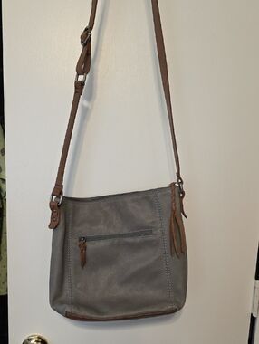 The Sak Gray Crossbody Bag with Brown Trim